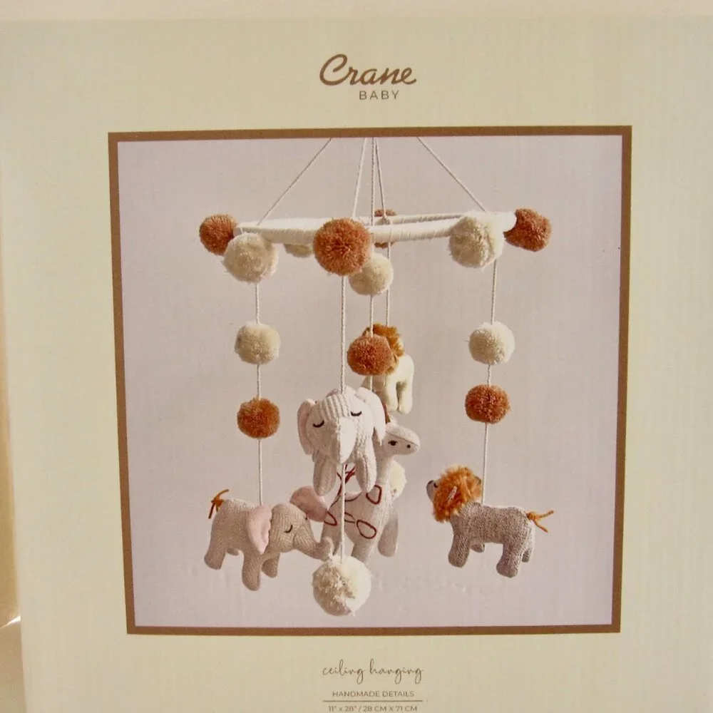 NEW Crane Baby Safari Ceiling Nursery Mobile Elephant Giraffe Lion Handmade - Picture 1 of 11
